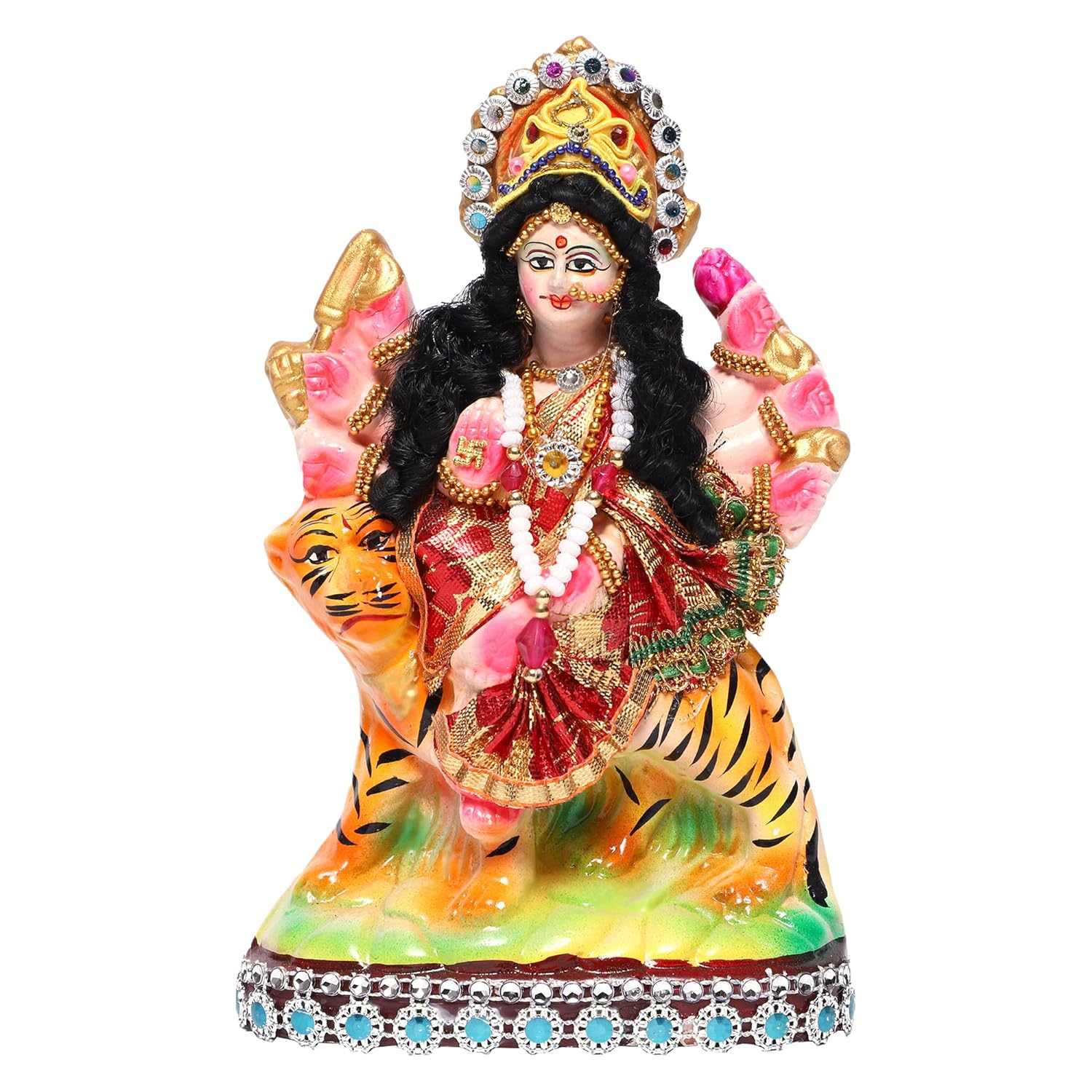 KSI Eco-Friendly Durga maa Idol Goddess Nav Durga MATA Statue Devi Sherawali MATA Murti for Puja(11L x 6.5W x 17.5H Centimeters)